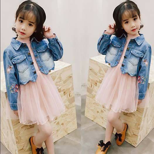 Setelan Dress dan Jaket Anak Cewek Sally Bordir Flower