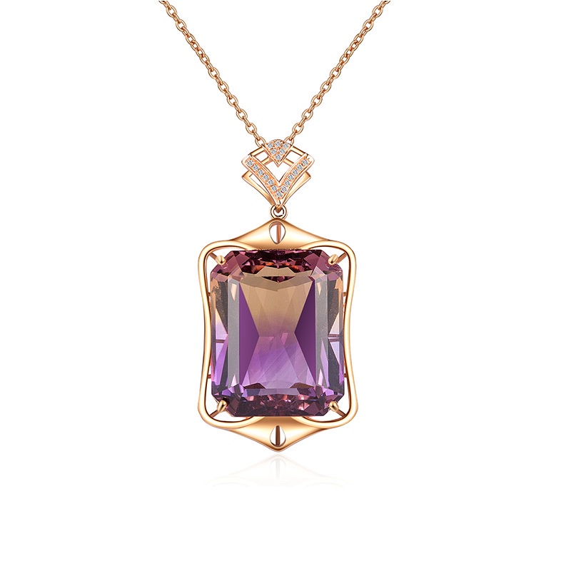 [Ready Stock]Fashion Personality Color Crystal Pendant 18K Rose Gold Plated Necklace