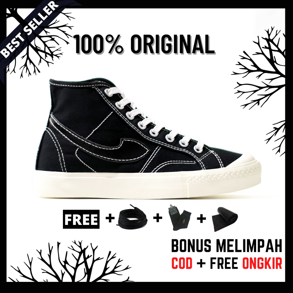 100% Original Sepatu Lokal Casual Oreo White Hi | Not Compass Gazelle Black White High