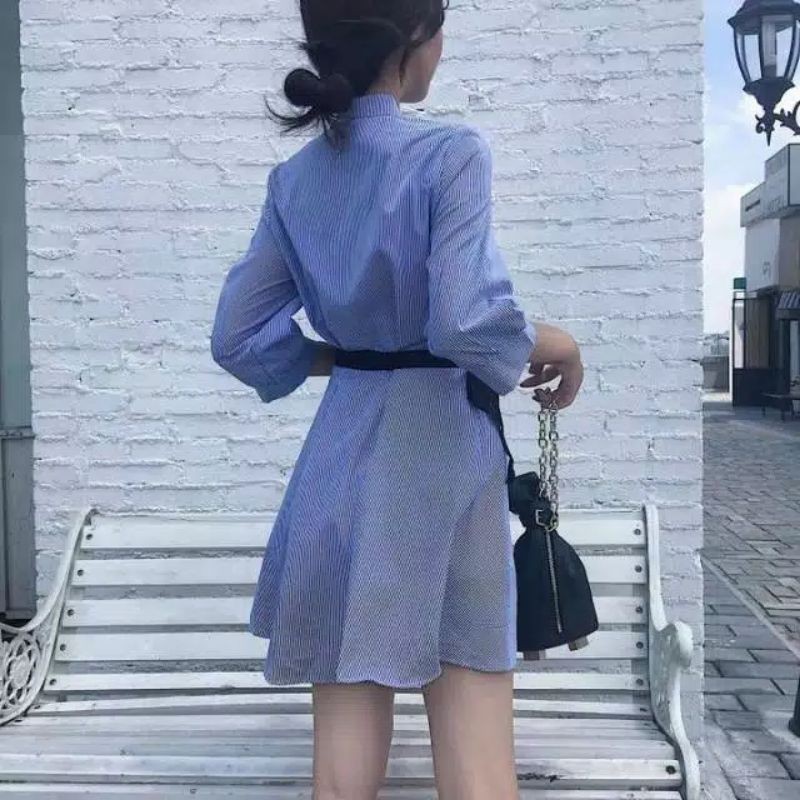 midi dress riana blue stripe dress korset bust