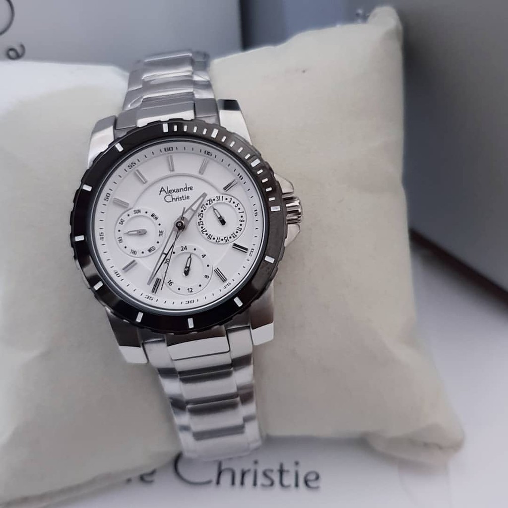 Alexandre Christie 100% Original ac6141 Jam Tangan Wanita Stainless Steel silver putih