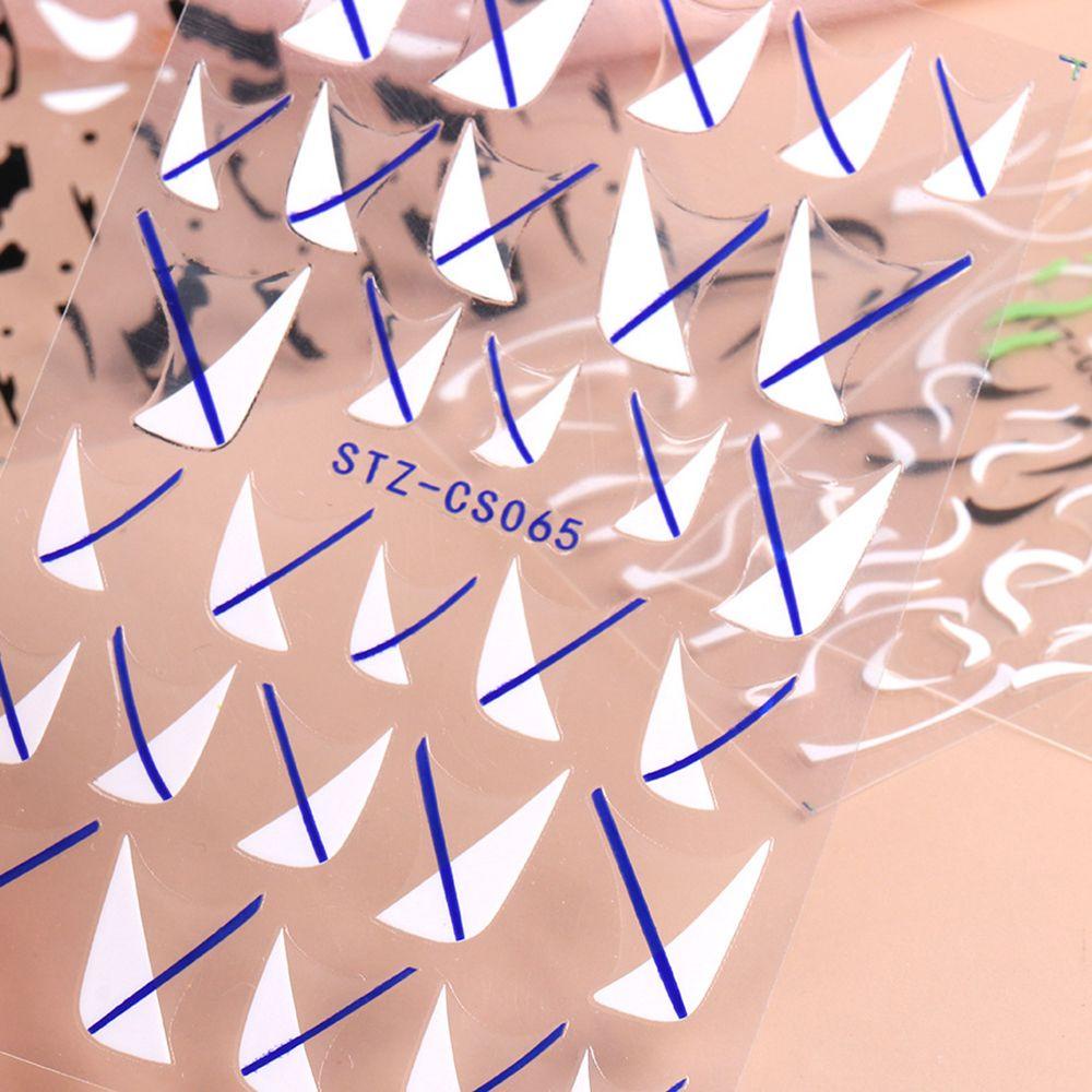 Stiker Kuku Warna Hitam Biru Hijau Gaya Perancis Untuk Dekorasi Manicure