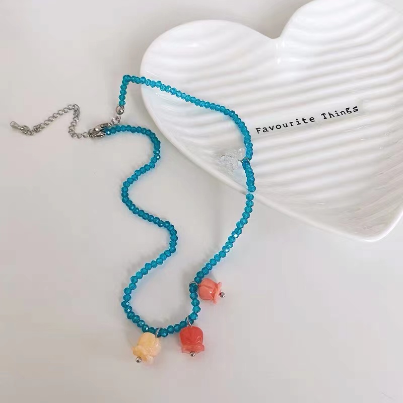 Kalung Manik-Manik Liontin Kupu-Kupu Tulip Warna Biru