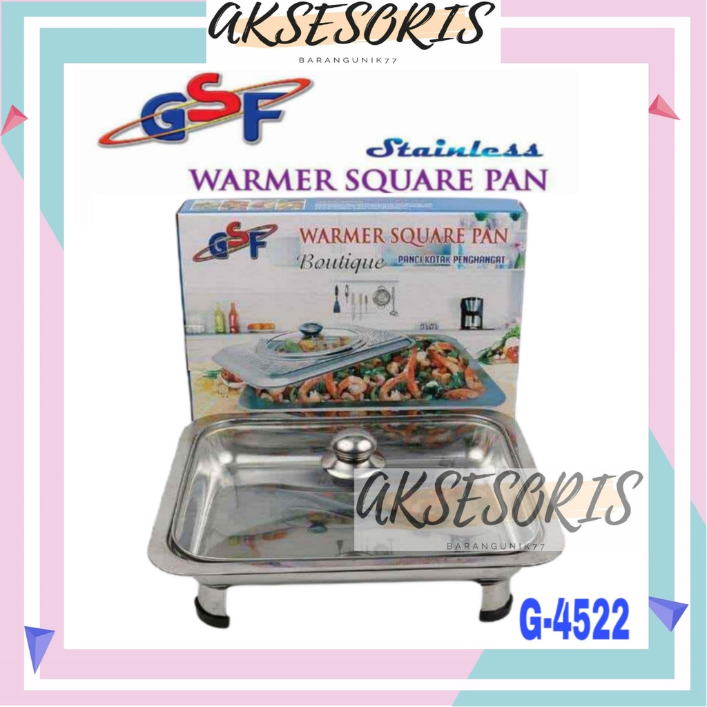 WADAH SAJI PRASMANAN TEMPAT PRASMANAN FAST FOOD DISH WARMER SQUARE PAN TUTUP KACA GSF 4622