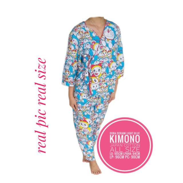 kimono tidur katun jepang motif doraemon