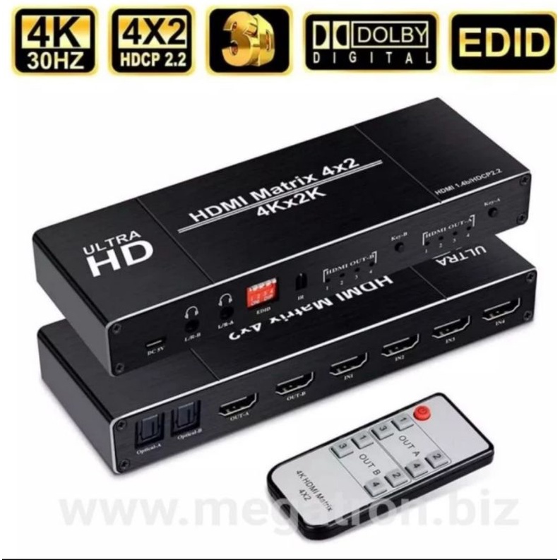 HDMI Matrix Switcher 4x2 (4 input - 2 outout) - with Audio Extractor - Support 4K