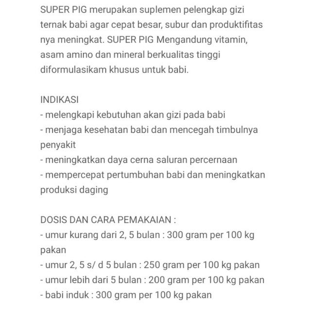 SUPER PIG 500 gram PREMIUM - premix BABI suplemen mineral babi vitamin babi penggemuk babi