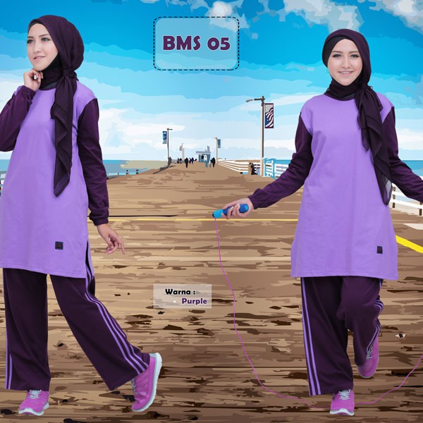 BAJU OLAHRAGA WANITA  MUSLIMAH  SYARI  BELIEVE BMS 05 WARNA  UNGU  ORI