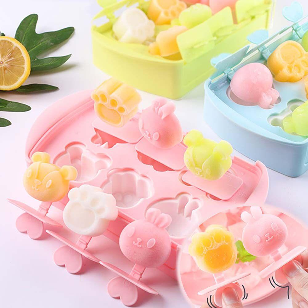 [Elegan] Cetakan Es Krim Kartun Dengan Tutup Dan Stik Alat Makanan Penutup Gadget Dapur Rumah Tangga Peralatan Dapur Pembuat Es Pop Buatan Sendiri