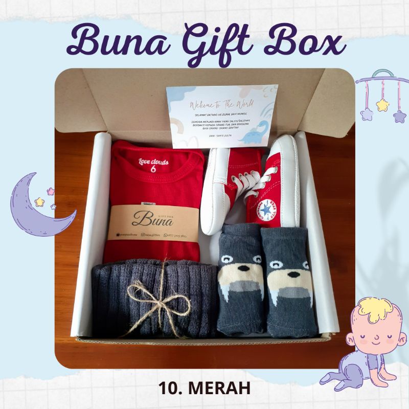 Buna Giftbox / Hampers Bayi / Kado Bayi / Parcel Bayi / Kado Bayi Laki Laki / Kado Bayi Perempuan / Parsel Bayi / Baby gift / Baby Gift Set / Gift Box / Hampers Newborn / Elmer Living-10. MERAH