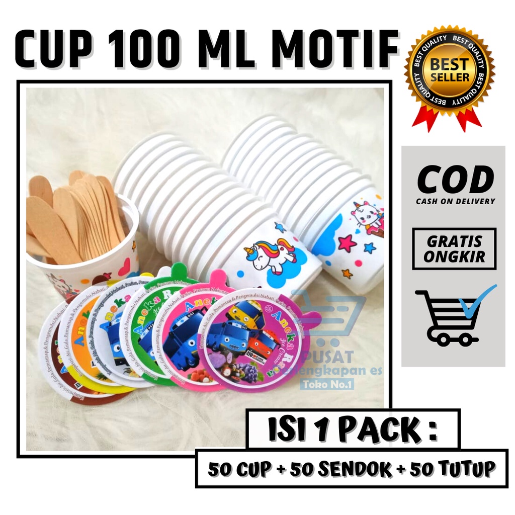 

CUP ES KRIM 100 ML PLASTIK MOTIF 50 PCS LENGKAP / CUP ES KRIM MURAH/ CUP PLASTIK/ CUP JELLY/BISA COD