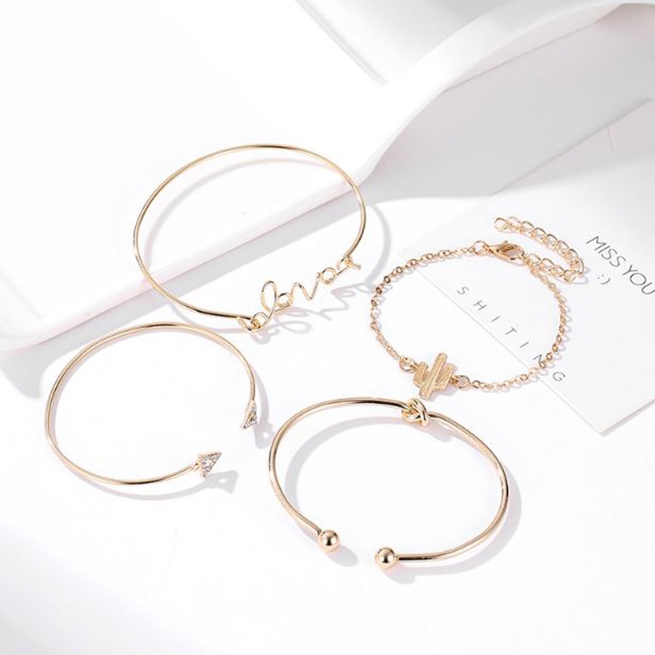 OILA gelang fashion set 4 pcs love geometry combination bracelet (1G4) jge078