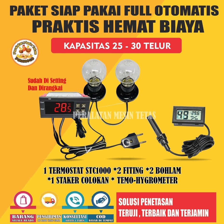 Paket Siap Pakai STC1000 Kapasitas 20 Sampai 100 Butir Telur  Termostat Thermo-Hygrometer Termometer Gea Mesin Tetas