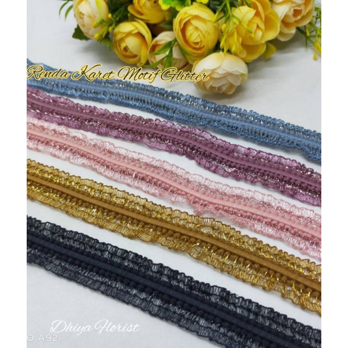 Pita Renda Karet Motif Renda Karet Motif Tali Elastis Motif Renda Glitter Renda Elastis (90 cm)