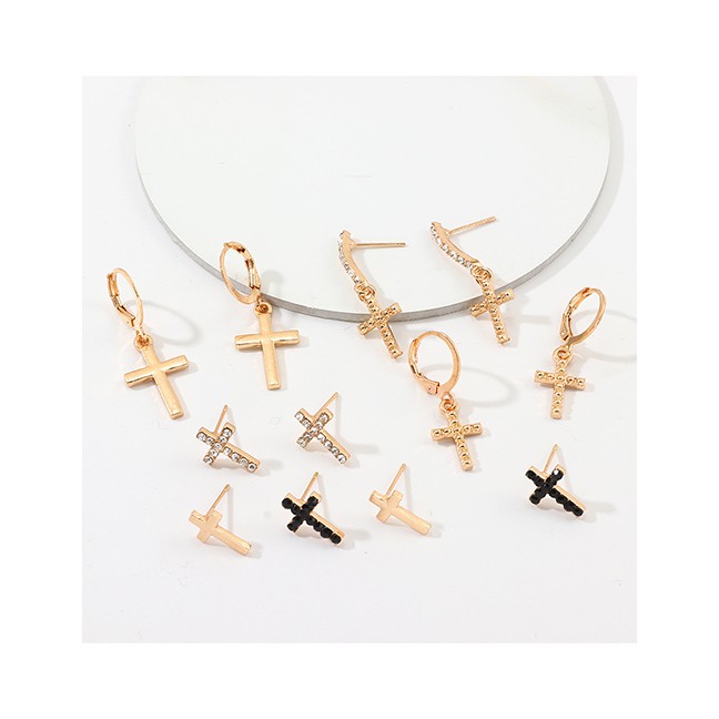 LRC Anting Set Fashion Golden Alloy Cross Earrings 6 Pairs D91972