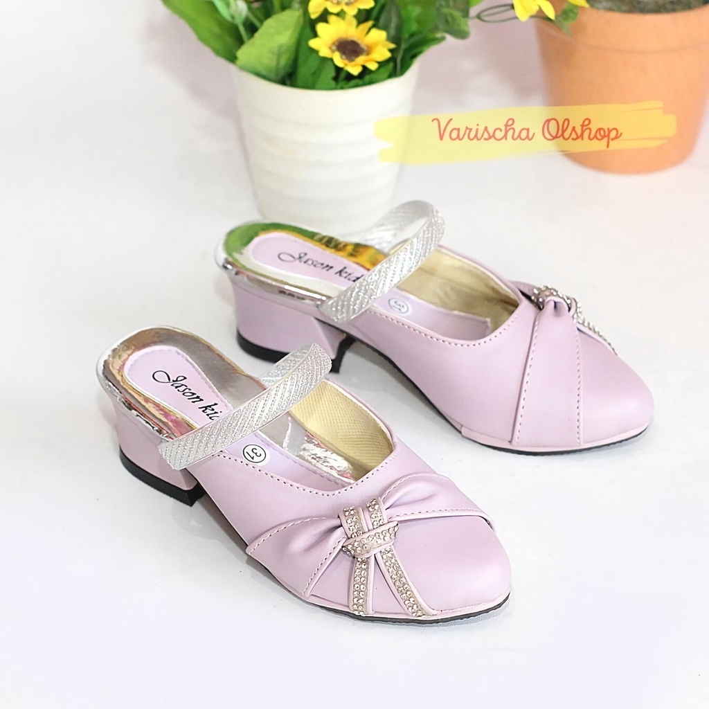 Sandal Anak Perempuan Heels Selop Tali Pita Glitter 999 Levronka