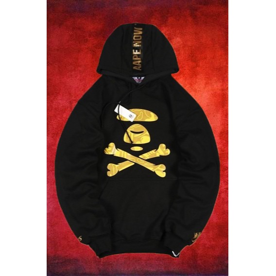 HOODIE AAPE NOW SKELETON GOLD BY BATHING APE BLACK PREMIUM HIGH QUALITY HYPEBEAST