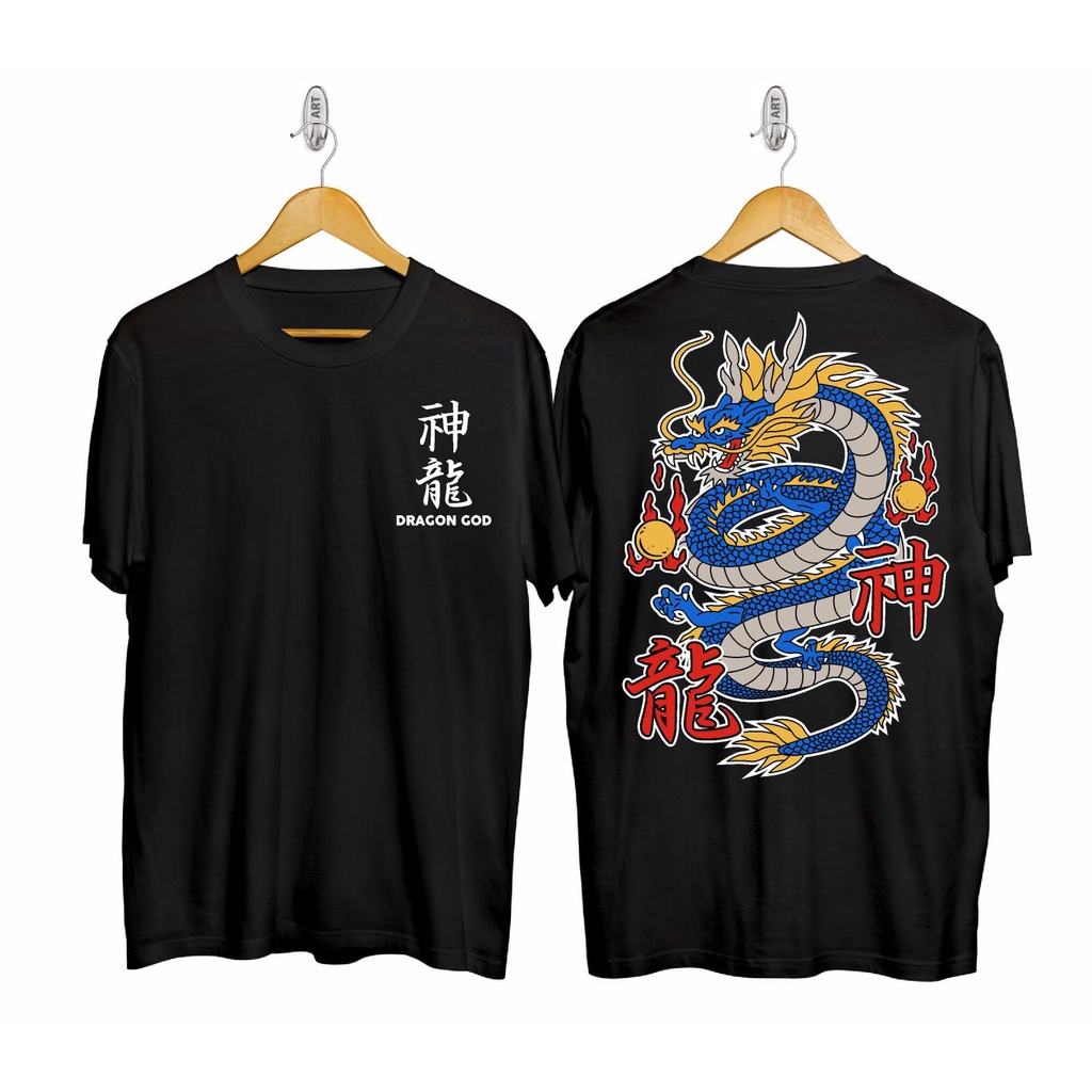BAJU KAOS DRAGON GOD HITAM PUTIH/KAOS NAGA SAMURAI//KAOS OBLONG/KAOS TERBARU/KAOS BAYAR DI TEMPAT/KA