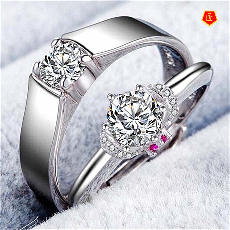 [Ready Stock]Simple Fashion Couple Platinum Diamond Ring