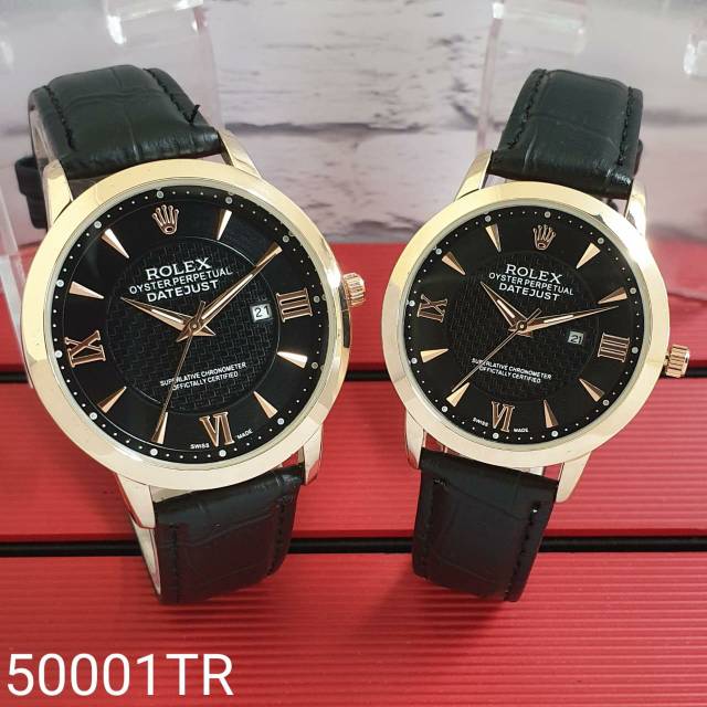 Jam tangan fashion couple Rolex tali kulit