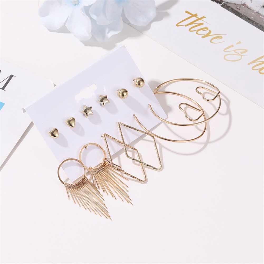 Hu Hu Hu Hu Hu Alat Bantu Pasang Kacamata♡ 6 Pasang Anting Tusuk Mutiara Imitasi Bentuk Bulat Geometris Untuk Wanita