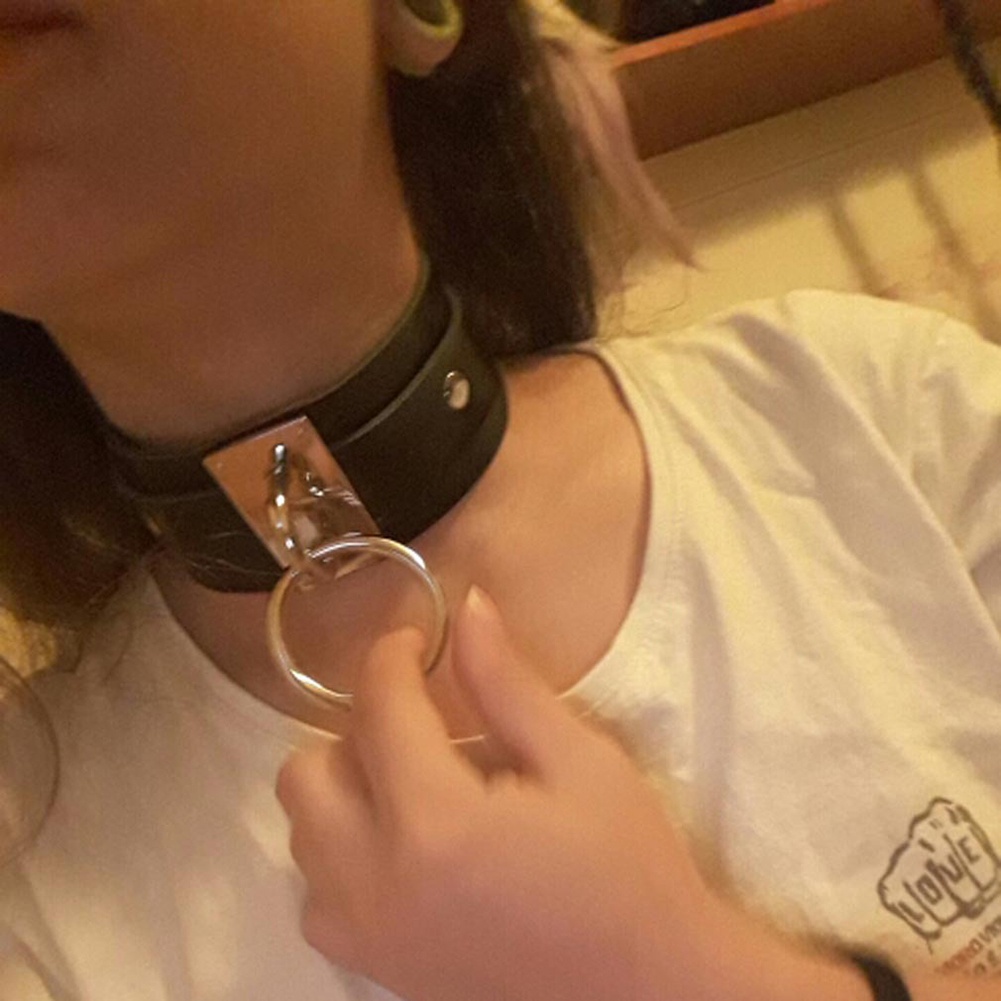 Hu Hu Hu Hu Hu Alat Bantu Pasang Kacamata♡ Kalung Choker Bahan Kulit Imitasi Dengan Liontin Cincin O Gaya Punk Untuk Pria Dan Wanita