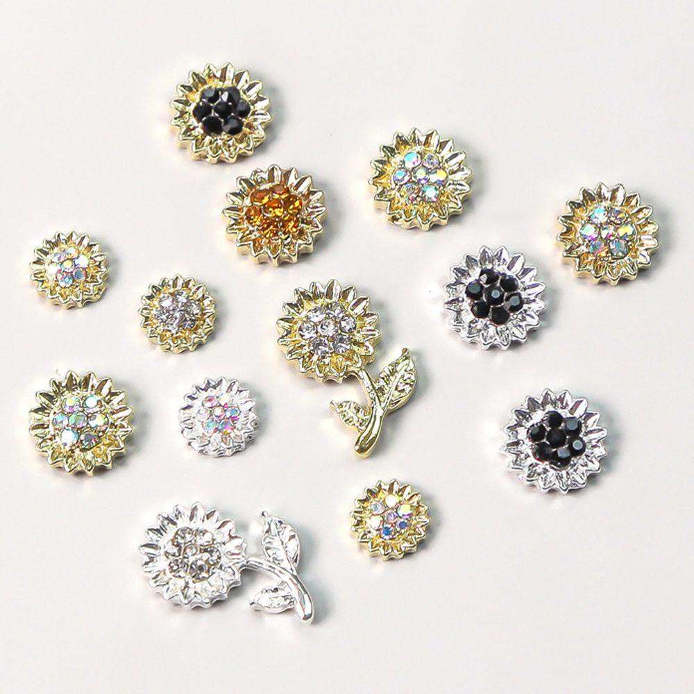 AUGUSTINA Agustina Bunga Nail Art Rhinestones Wanita Jepang Warna Emas Perak Hiasan Kuku Daun 3D Perhiasan Kuku
