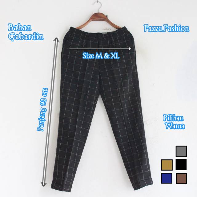  Celana  tartan  motif kotak kotak bahan  gabardin celana  