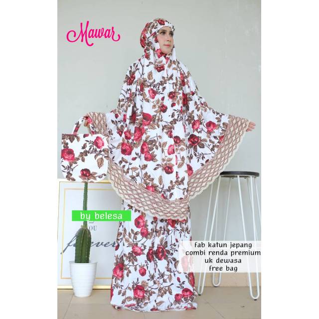 Mawar Mukena Katun Jepang Renda Premium
