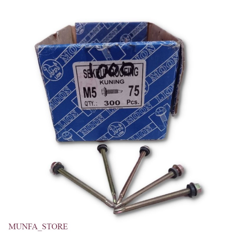 MOON LION Sekrup Roofing Kuning M5x75  Baut Roofing M5x75 7.5cm Per 25pcs