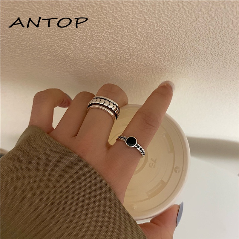 Fashion Set Cincin Kombinasi Wanita Sederhana Pembukaan Dapat Disesuaikan Keren Desain Niche Cincin Bersih ANTOP