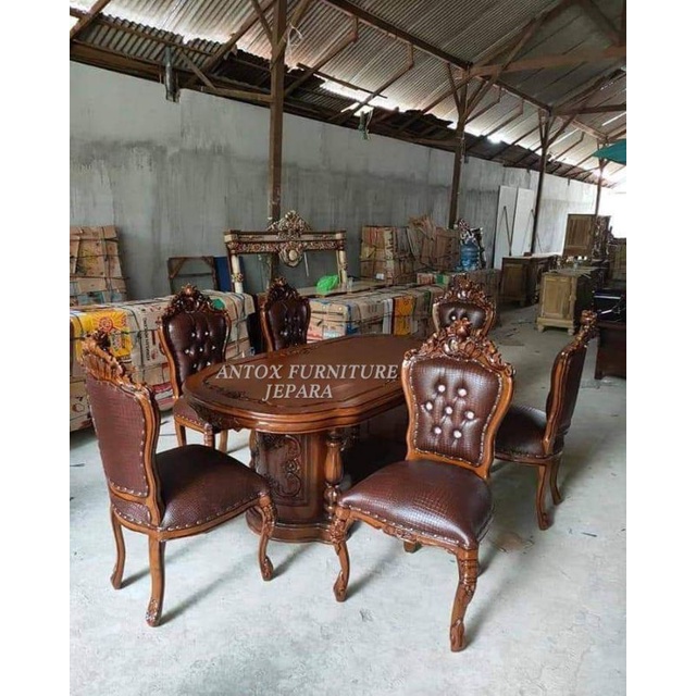 meja makan jati Salina mebel Jepara meja makan jati ukiran furniture Jepara