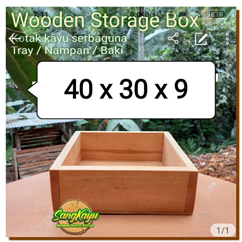 Wooden storage box 40x30x9 Cm Kotak kayu kotak nampan penyimpanan tray