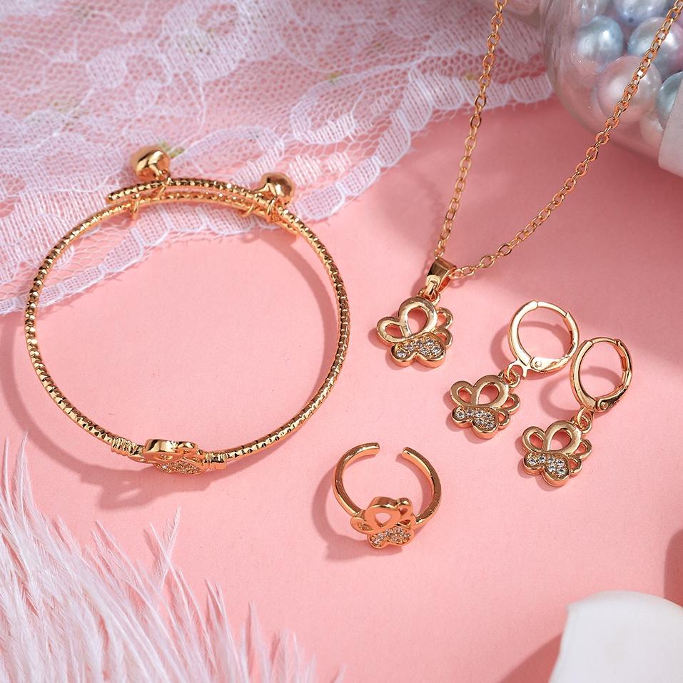 D10S ✅ Set perhiasan anak Kalung titanium lapis emas gelang cincin anting titanium asesoris wanita  