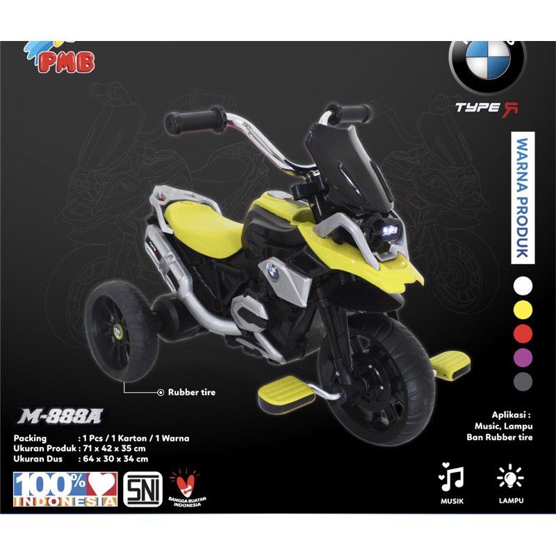 Sepeda Motor Aki Anak PMB MOTOR TYPE 888-A (GOWES) 888 (AKI Baterai) Mainan Anak Tricycle M888 Murah