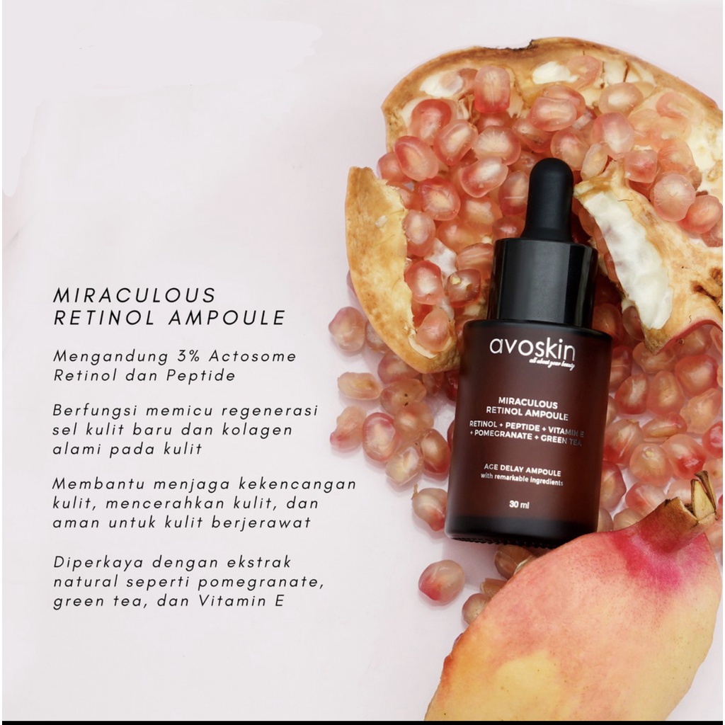 Avoskin Miraculous Retinol Ampoule - 30 Ml | Penunda Munculnya Tanda Penuaan Dini, Regenerasi Kulit