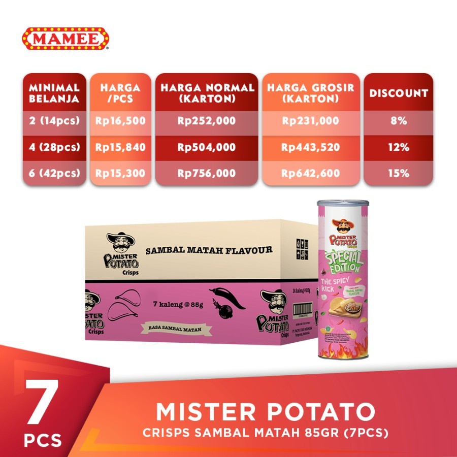 

Mister Potato Crisps Sambal Matah 85gr (7pcs)