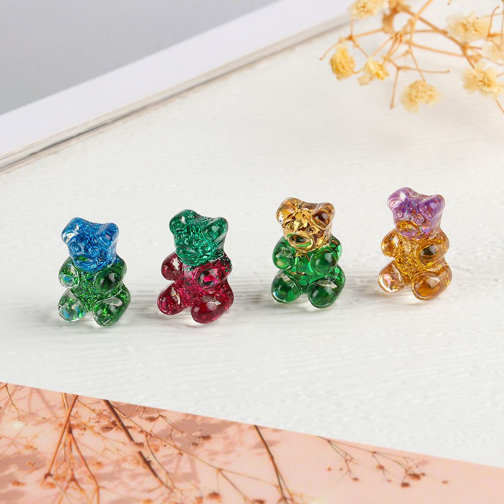 ROW 1PCs Christmas Cute Glitter Bear DIY Gummy Earrings Candy Bear Necklace Decor Pendant Jewelry Patch Findings Keychain Color Resin Charms  ​