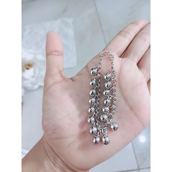 gelang kaki anak bayi perhiasan perak925 asli berlapis mas model rantai full kerincingan bel