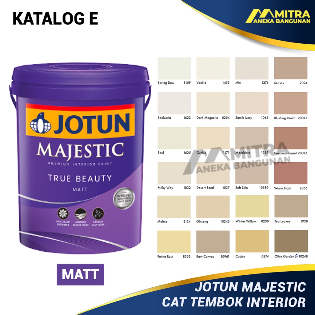 CAT TEMBOK INTERIOR JOTUN MAJESTIC TRUE BEAUTY MATT 2,5 LITER / KATALOG E / WARNA NUDE BEIGE KHAKI CREAM DUSTY