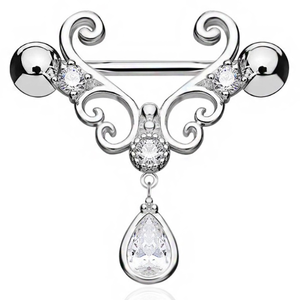 Set Cincin Tindik Puting Bentuk Mahkota Hati Bahan Stainless Steel Hias Kristal