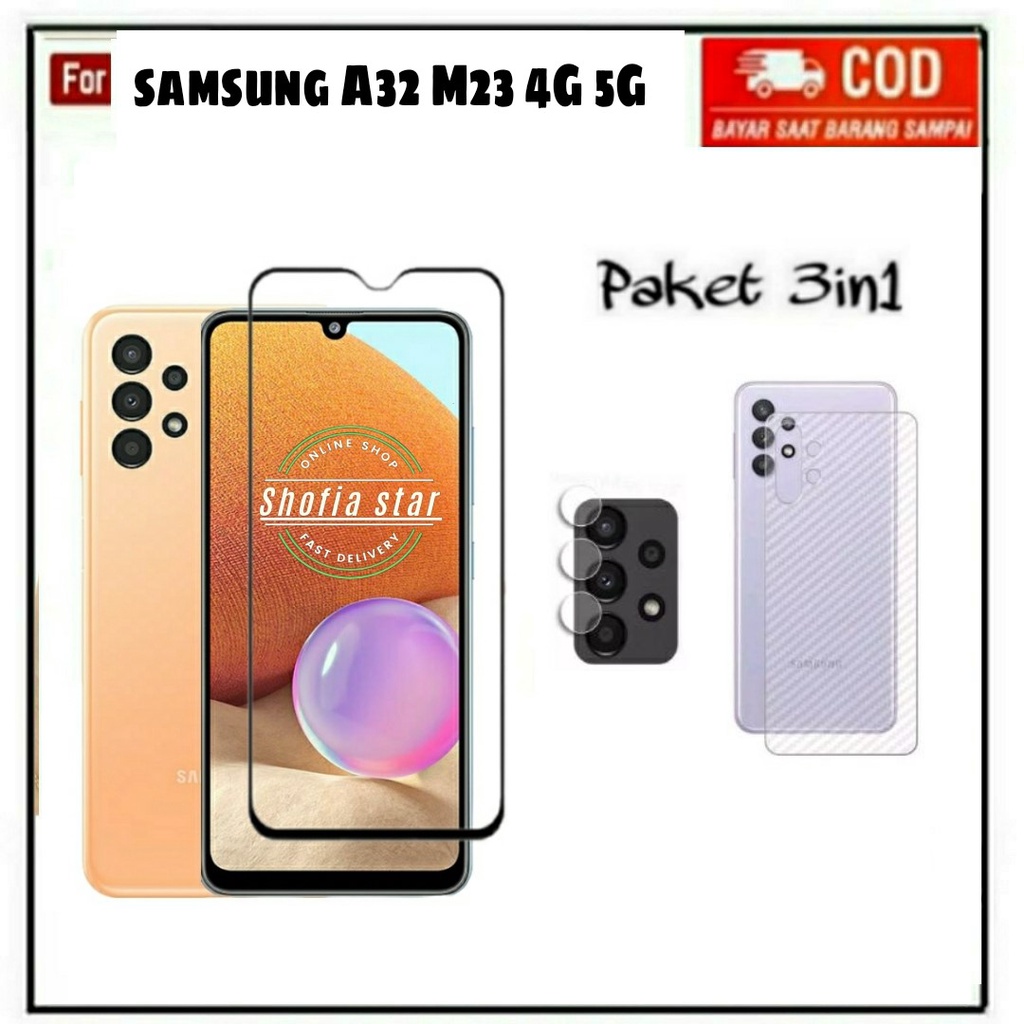 3IN1 TEMPERED GLASS SAMSUNG A32 M23 4G 5G TG LAYAR ANTIGORES KACA FULL COVER