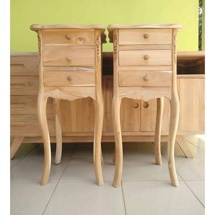 Nakas oval / Nakas bulat / Nakas dekorasi 3 laci / Meja Nakas kamar tidur