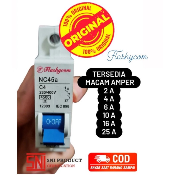 Mcb 1 phase 2A,4A,6A,10A,16A,25A FLASHYCOM (HARGA GROSIR)