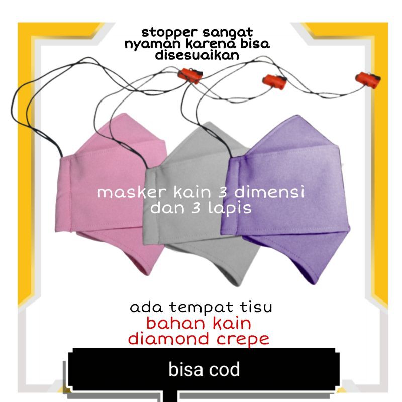 Masker Mulut Kain Hijab 3D Tiga Lapis Headloop dan Earloop Stopper Dengan Kantong Filter