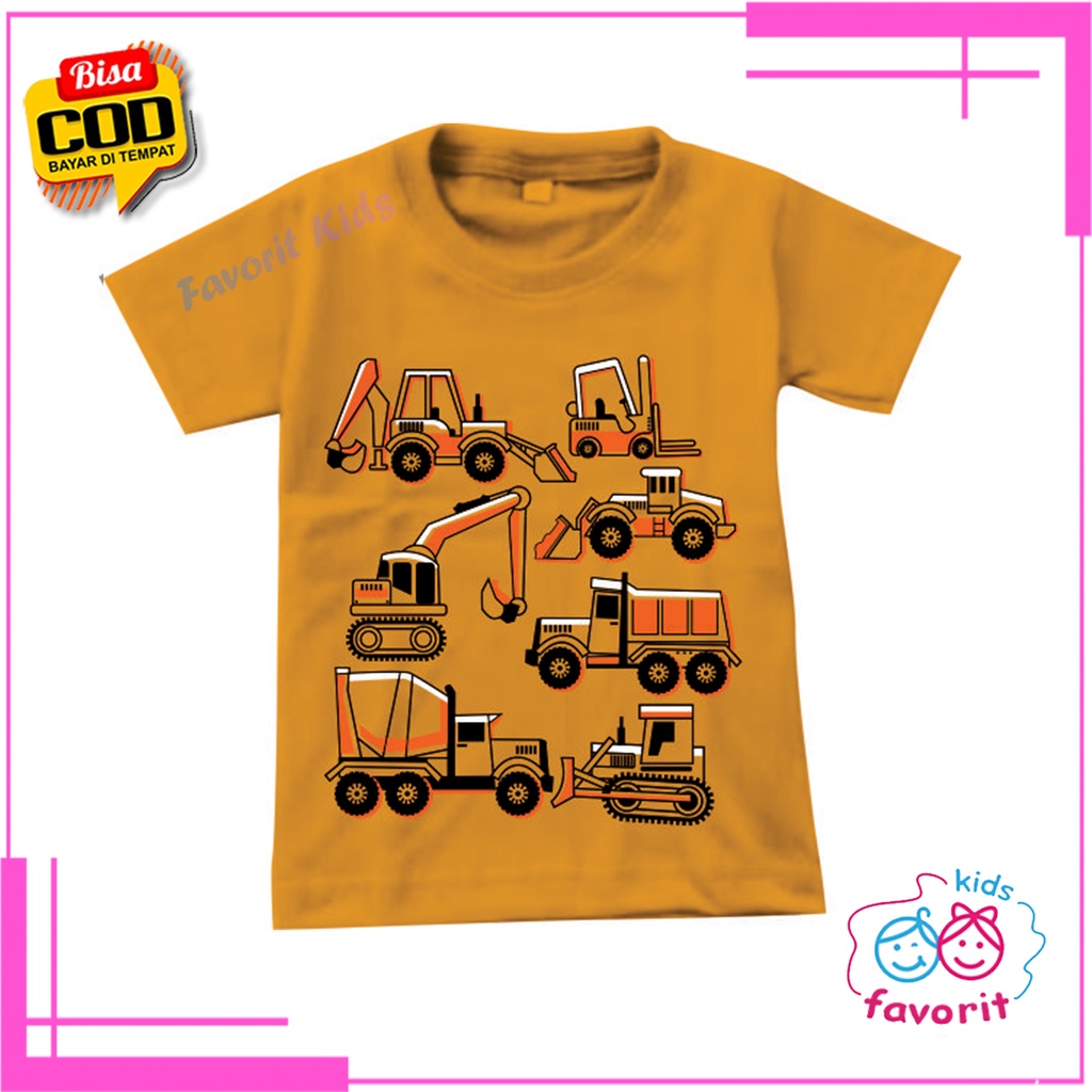 Kaos anak laki laki lengan pendek kaos harian anak laki laki gambar Excavator