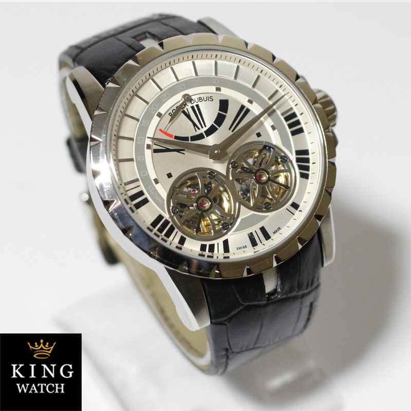 Jam Tangan Pria Roger Dubuis Exacalibur Horloger Genevois Strap Kulit Warna Silver