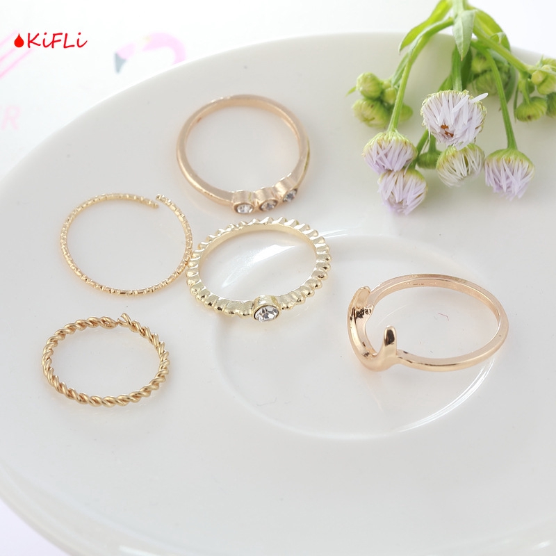 5Pcs Cincin,Vintage Boho Model Stackable,Bulan untuk Wanita