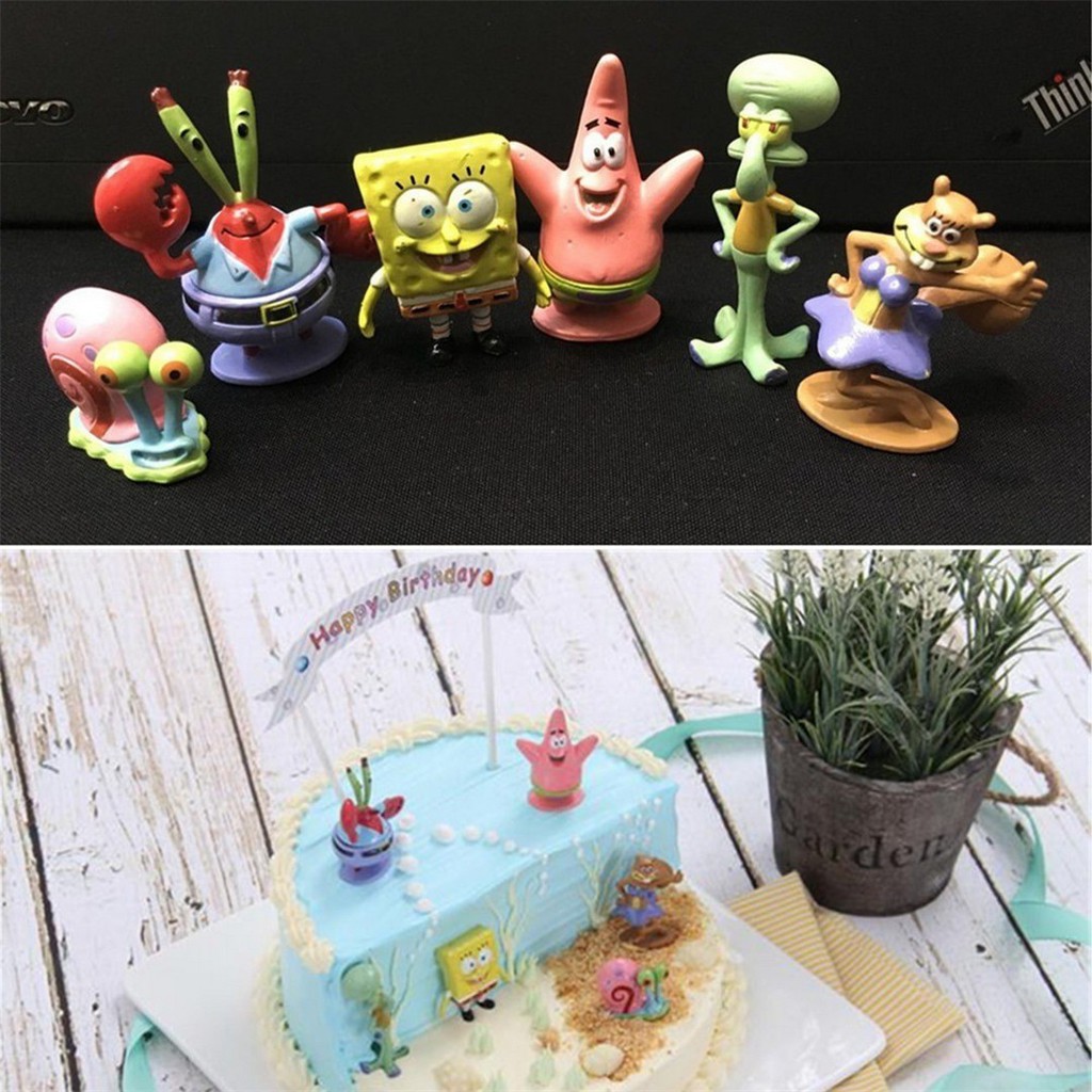 Set 6pcs SpongeBob Action Figure Mainan Pajangan Hiasan Kue