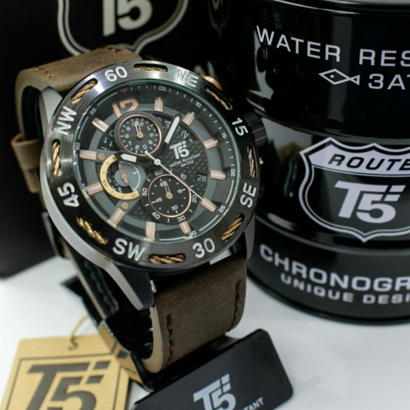 JAM TANGAN PRIA T5 H3807 CHRONO ORIGINAL TAHAN AIR 3 ATM FREE BOX PAPPER BAG || FREE GELANG